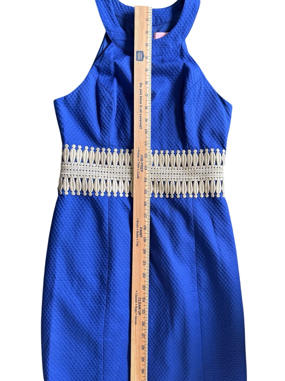 Lilly Pulitzer Blue Sleeveless Shift Dress White Embroidered Waist Size 0 - Picture 6 of 6